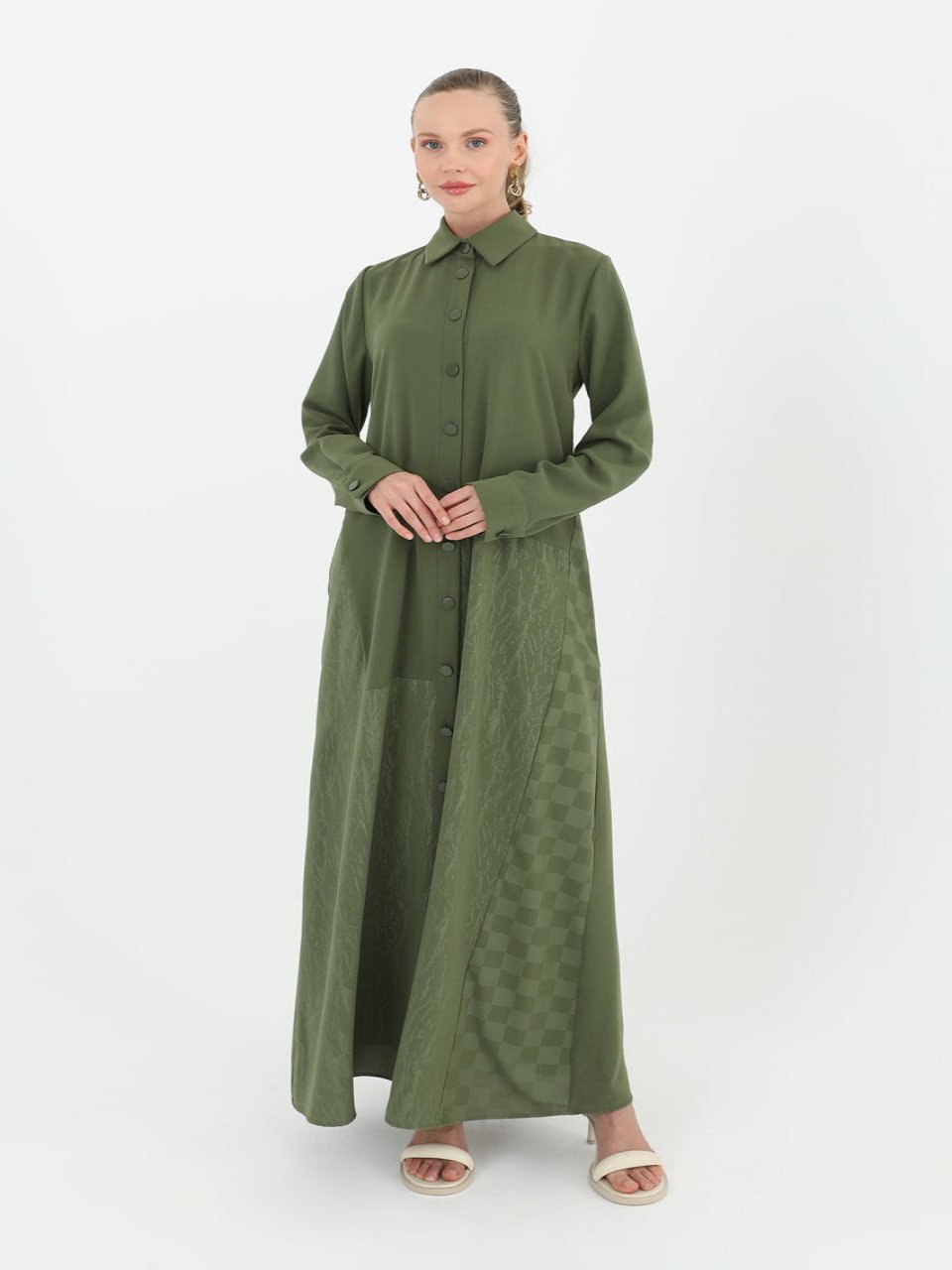 Blossom Collection Plain Khaki Green Dress